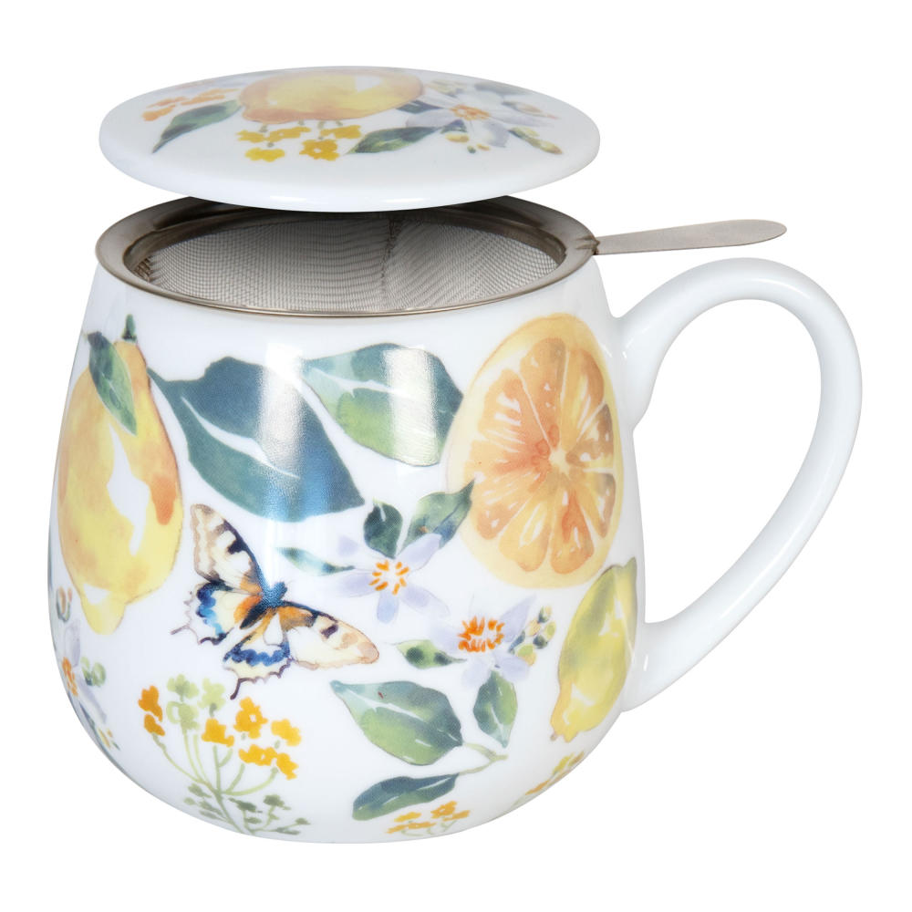 Könitz Tea For You Becher Fruity Tea Lemon - Victoria Lowe, Teebecher, mit Sieb und Deckel, Porzellan, 420 ml, 11 5 143 2604