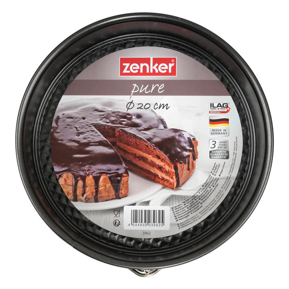 Zenker Pure springform pan with flat base, spring form, baking pan, cake pan, non-stick coating with sheet steel / Ilag Special, black, Ø 20 cm, 3962