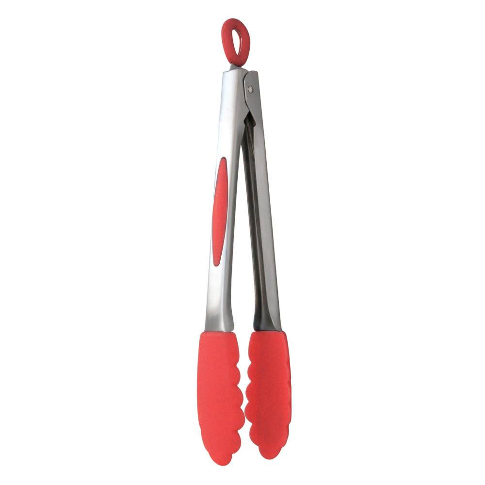 Mastrad kitchen tongs, grill tongs, cooking tongs, kitchen utensil, stainless steel, silicone, red, 26 cm, F16810