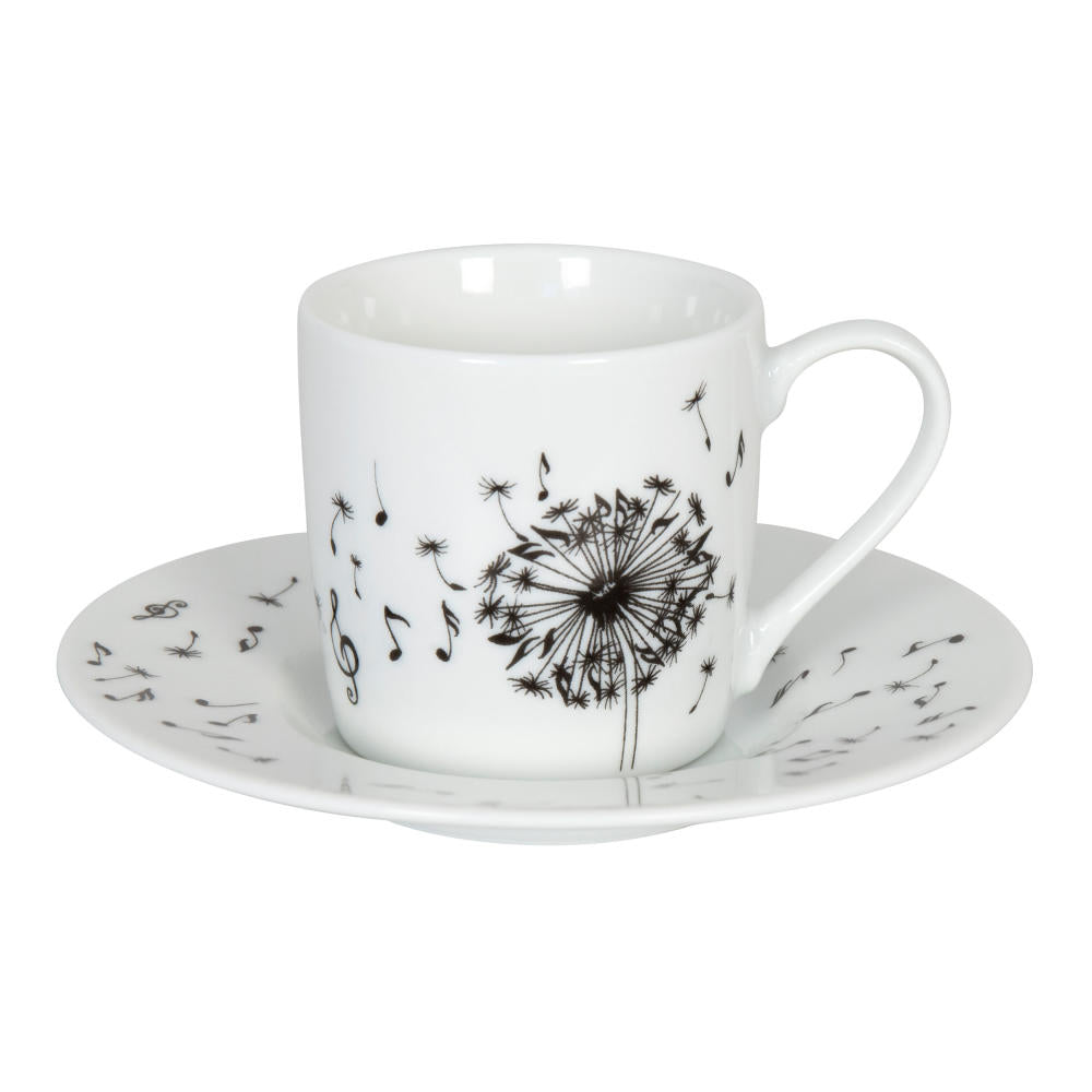Könitz Espressotasse mit Untertasse Music Dandelion, Kaffeetasse, Espressobecher, Porzellan, 85 ml, 11 5 053 1775