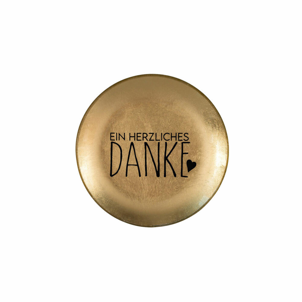 Gift Company Glasteller Love Plates Ein herzliches Danke S, rund, Dekoteller, Schale, Glas, Gold, 10 cm, 1061103021