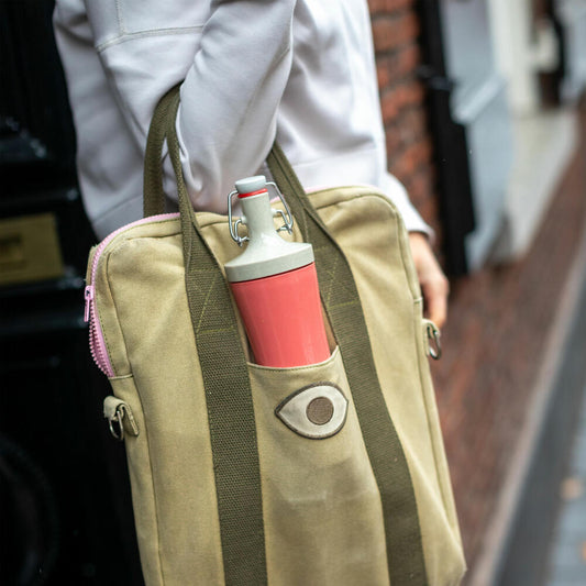 Koziol Trinkflasche Plopp To Go, Wasserflasche, Kunststoff-Holz-Mix, Nature Coral, 425 ml, 7796704