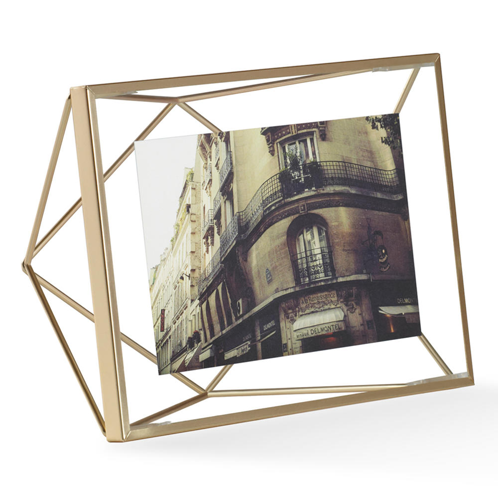 Umbra Photo Display Prisma Picture Frame Horizontal Large, Picture Holder, Picture Carrier, Photo Frame, Photo Holder, Glass / Metal, Brass, 313016221