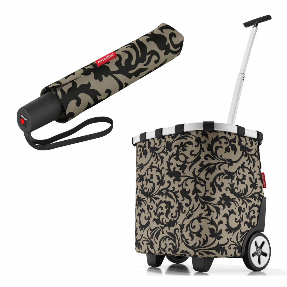 reisenthel carrycruiser with umbrella pocket duomatic set, shopping trolley, umbrella, Baroque Taupe, 40 L, 2-pcs.