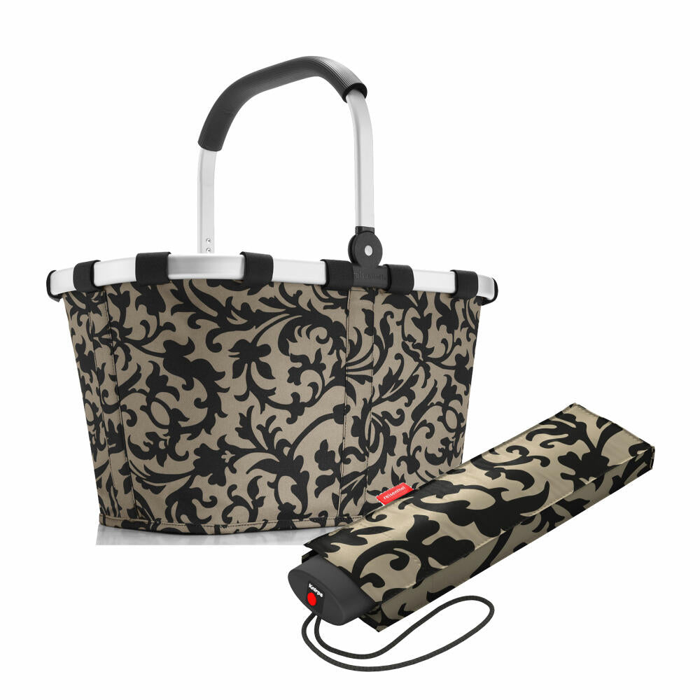 reisenthel carrybag with umbrella pocket mini set, shopping basket, umbrella, Baroque Taupe, 22 L, 2-pcs.