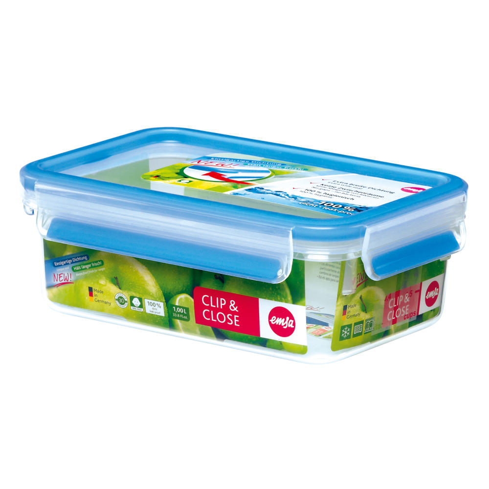 Emsa Clip & Close food storage container 1 L, lunch box, food storage box, bread box, 508540