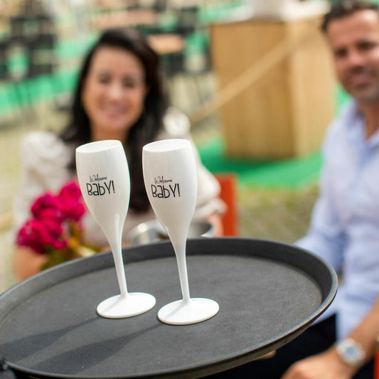 Koziol champagne glass Cheers No. 1 Welcome Baby, plastic, Cotton White, 100 ml, 4030525