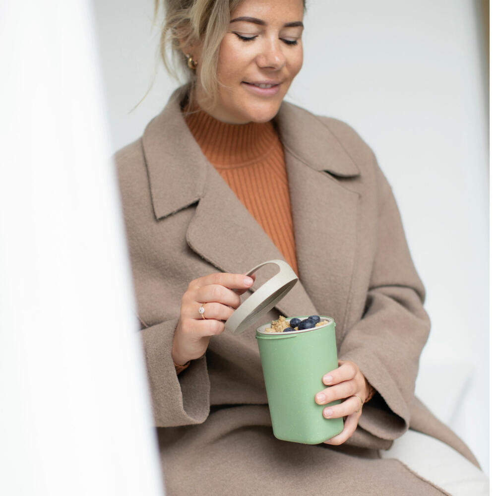 Koziol Snackpot Buddy with insert and lid, snack container, plastic-wood mix, Nature Coral, 700 ml, 7242704