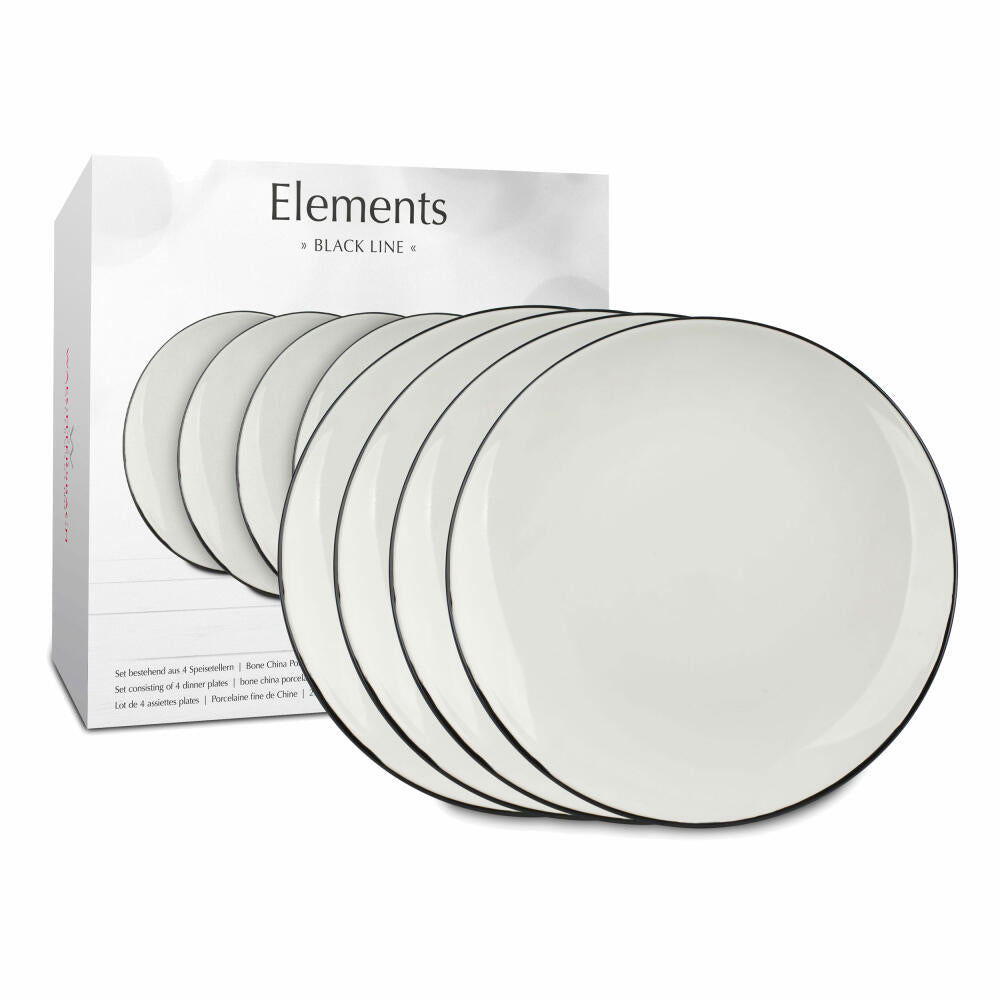 Waechtersbach dinner plate set of 4 in a gift box Elements - Black Line, plate set, dinner plate, New Bone China, white, 27 cm, 41 5 974 8000