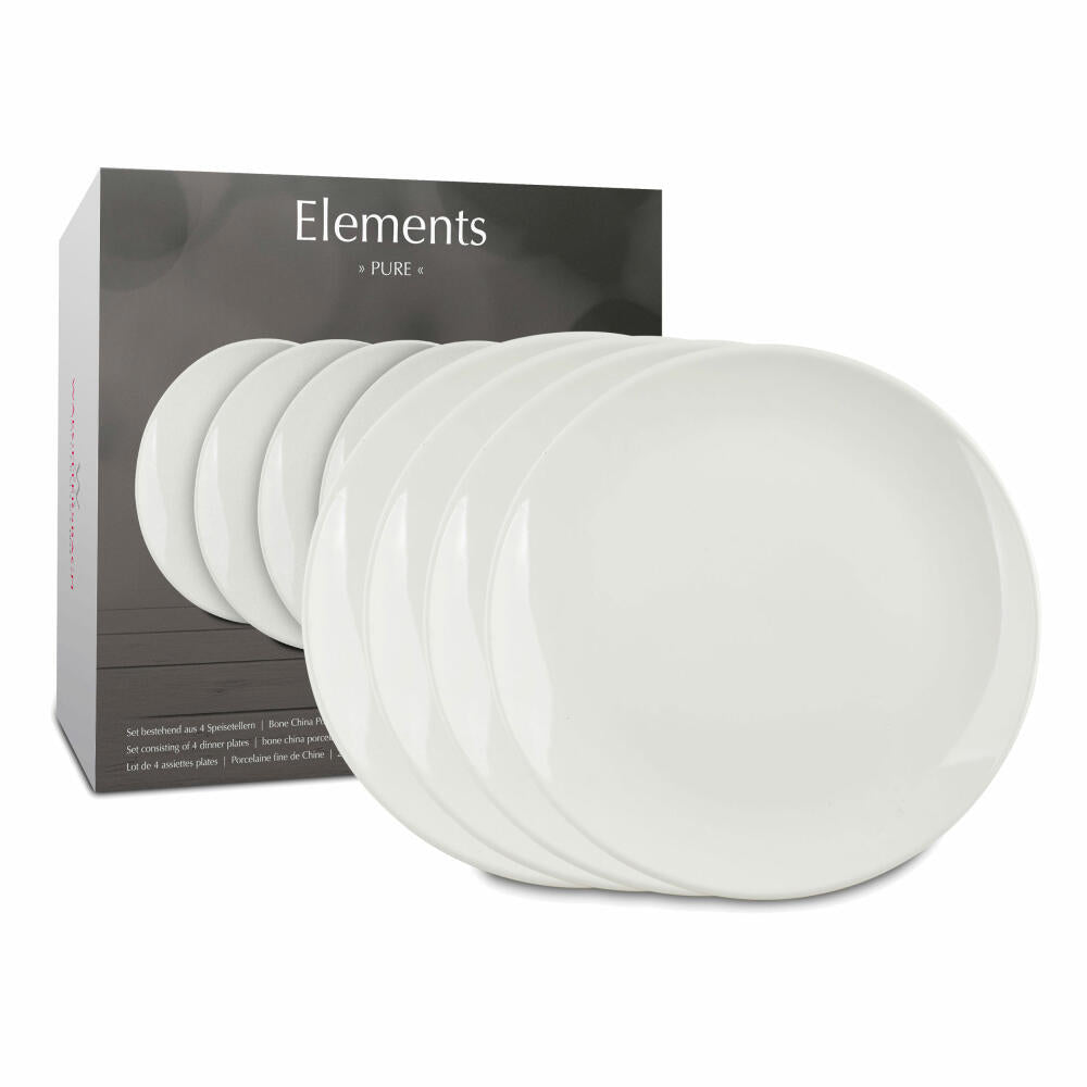 Waechtersbach Speiseteller 4er Set im Geschenkkarton Elements - Pure, Tellerset, Essteller, New Bone China, weiß, 27 cm, 41 5 974 7000