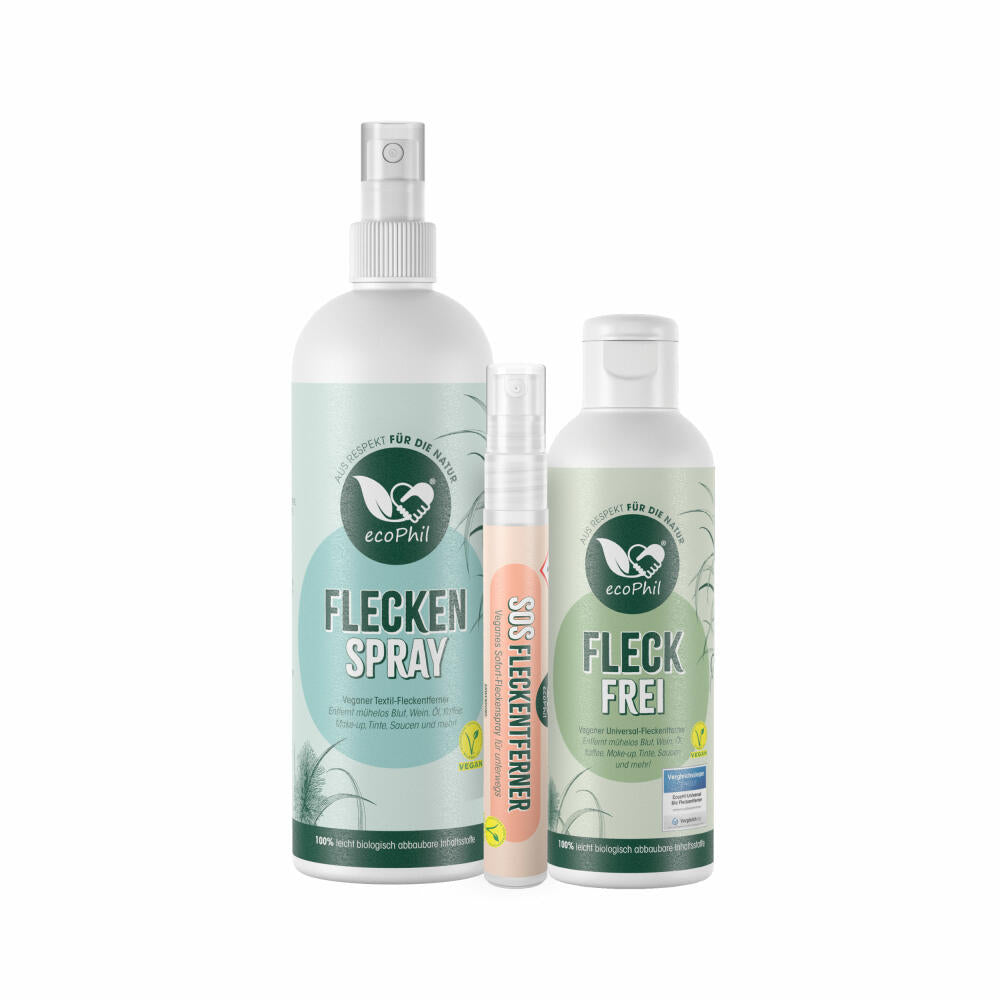 ecoPhil Fleck-Weg Bundle 3-tlg., Fleckenspray, SOS Fleckentferner, Fleckfrei-Mittel