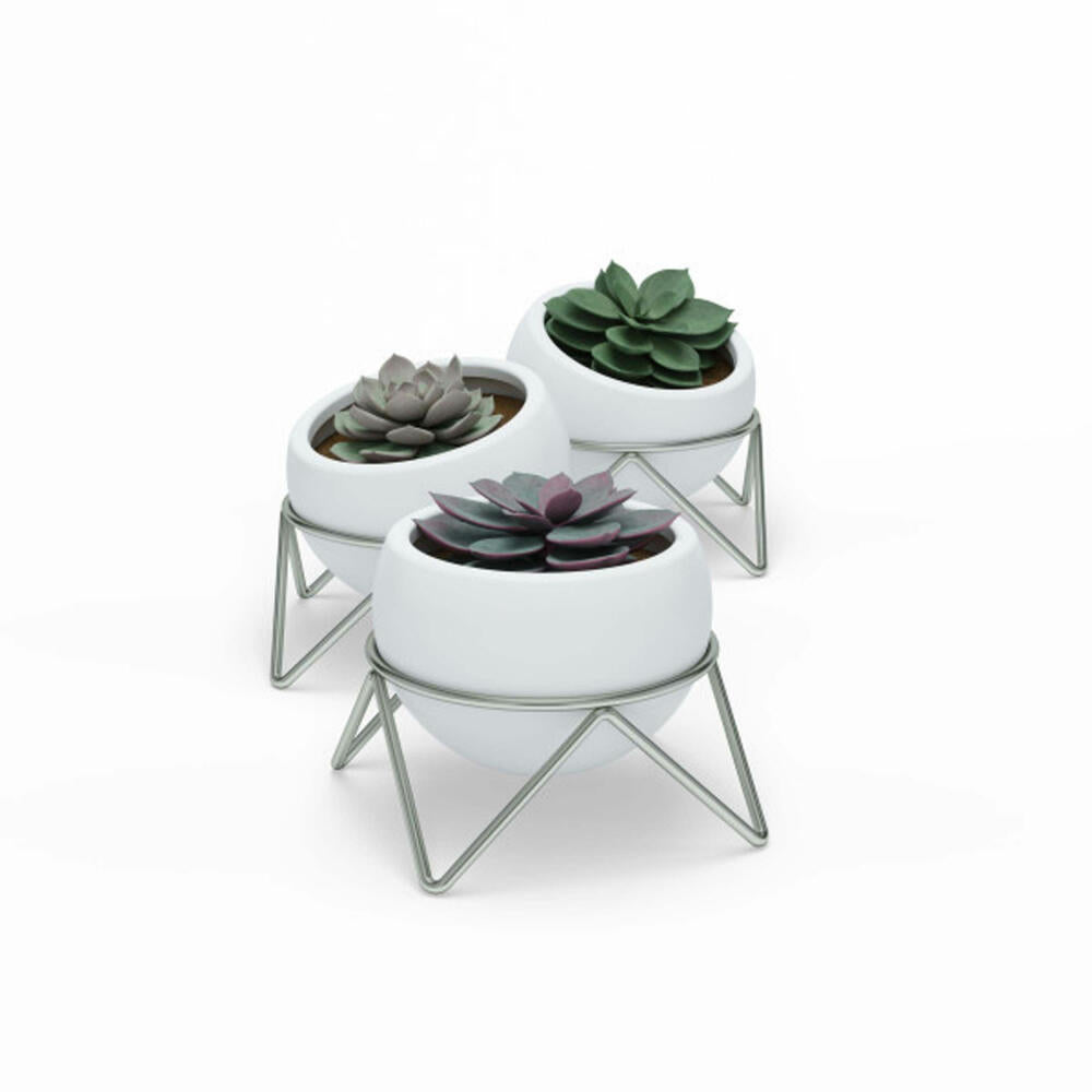 Umbra Potsy table vase, planter, flower pot, table decoration, flower vase, white/nickel, stoneware ceramic, set of 3, 1013191-670