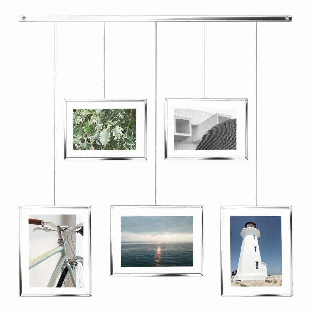Umbra Picture Frame Exhibit, Photo Collage, Picture Frame Set, 5 Photos, Glass, Stainless Steel, Chrome, 1013426-158