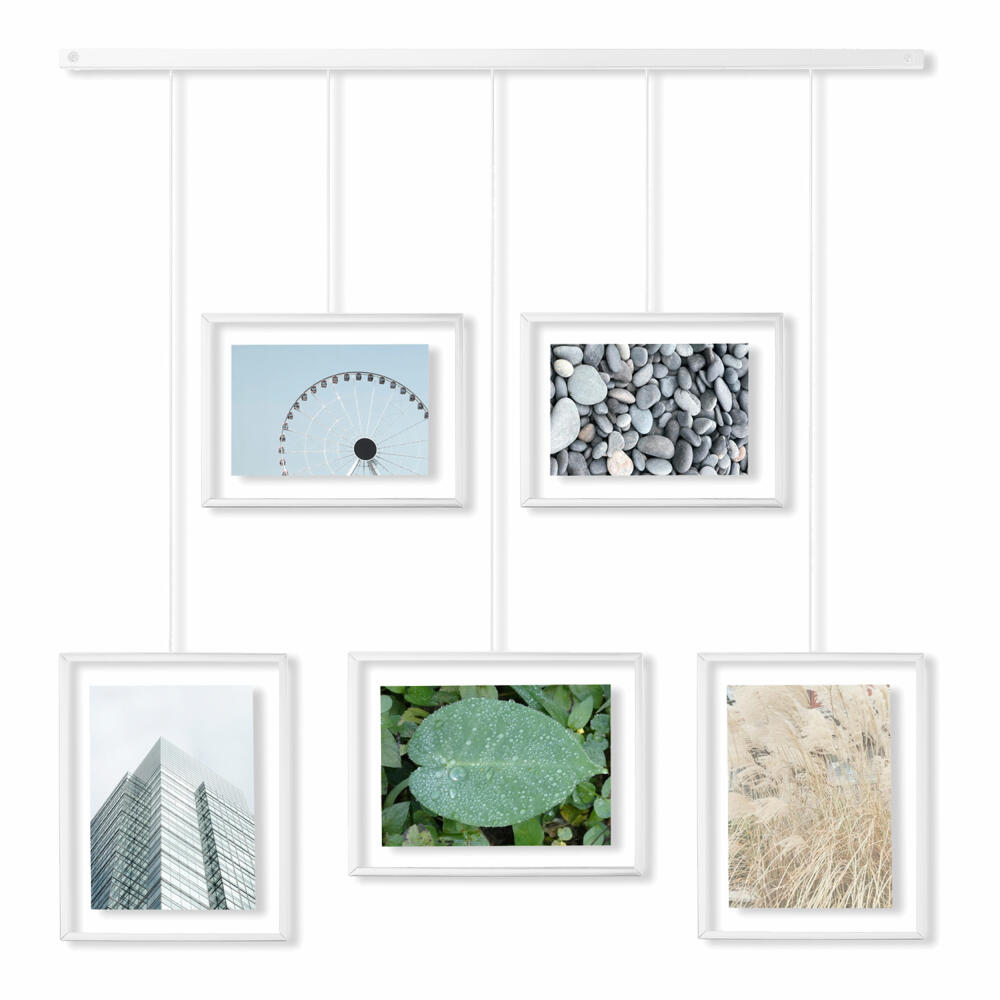 Umbra Picture Frame Exhibit, Photo Collage, Picture Frame Set, 5 Photos, Glass, Stainless Steel, White, 1013426-660