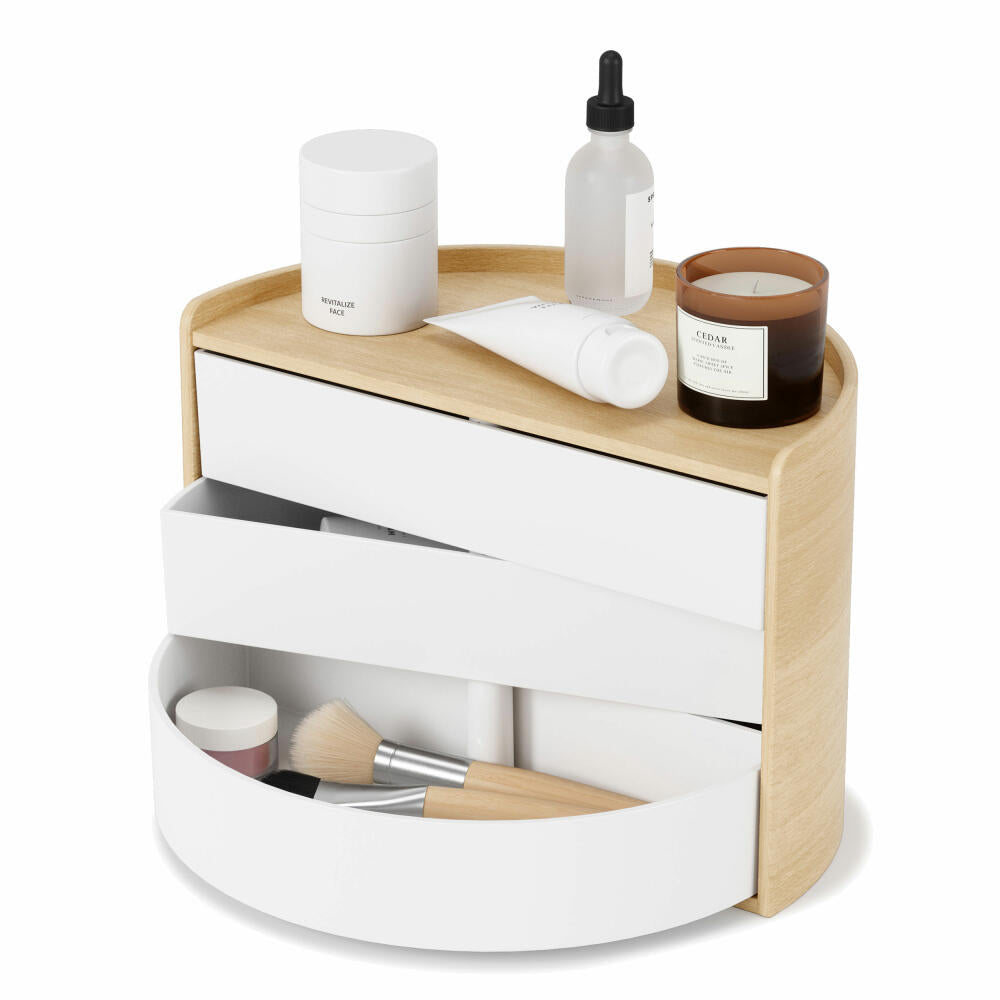 Umbra Jewelry Storage Moona, Makeup Organizer, Jewelry Container, 3-Layer, White, Natural, 1014748-668
