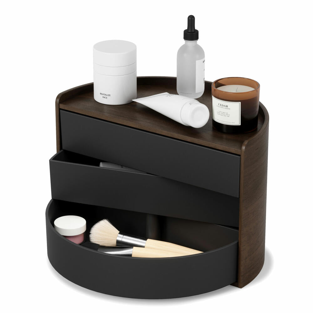 Umbra Schmuckaufbewahrung Moona, Makeup Organizer, Schmuckbehälter, 3-lagig, Schwarz, Walnuss, 1014748-048