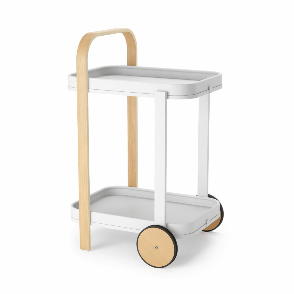 Umbra serving trolley Bellwood, kitchen trolley, rolling shelf, steel, wood, white, natural, 53 x 43 x 79 cm, 1015392-668