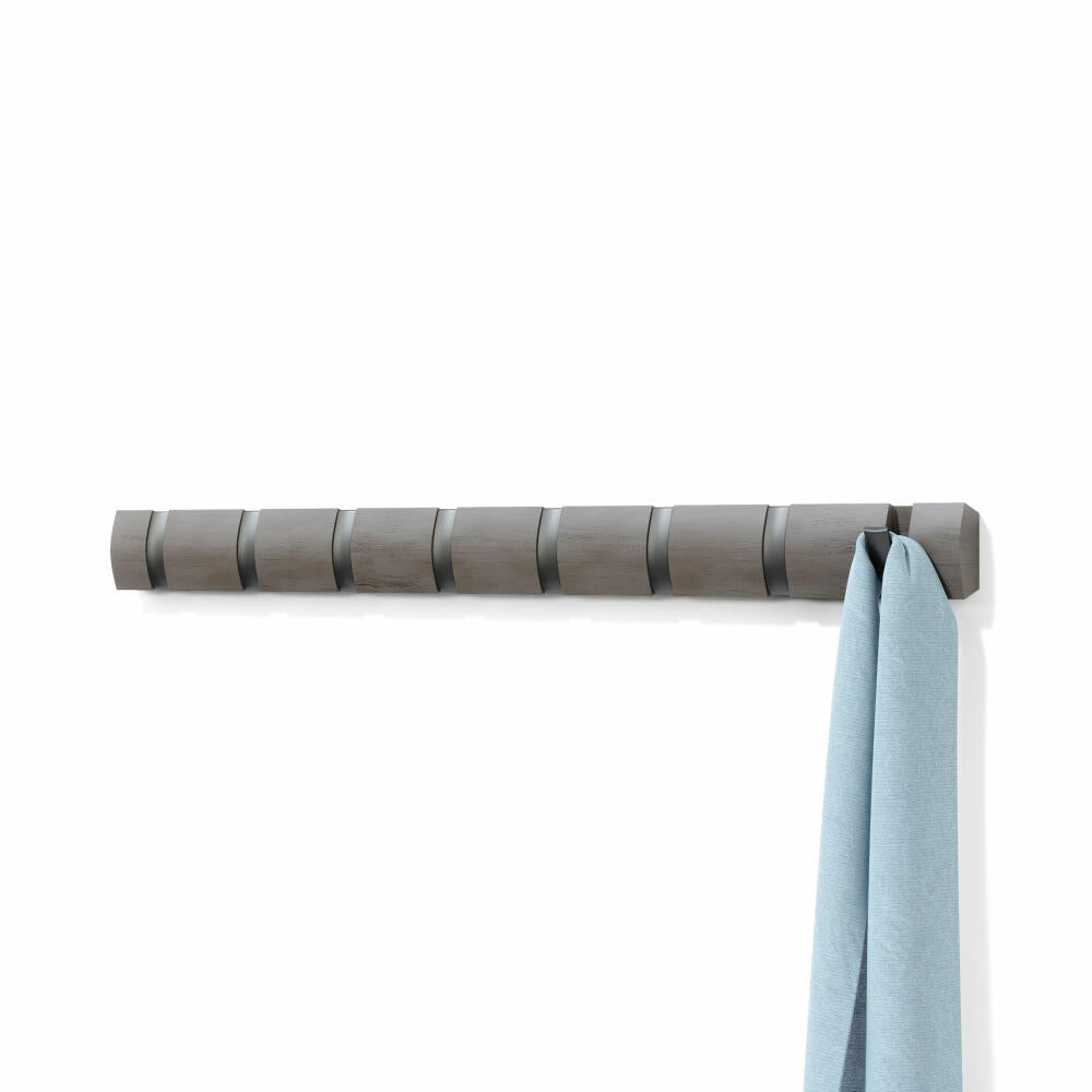 Umbra Flip Wall Coat Rack with 8 Hooks, Coat Rack, Poplar Wood, Plastic, Gray, Pewter, 81 cm, 318858-1045