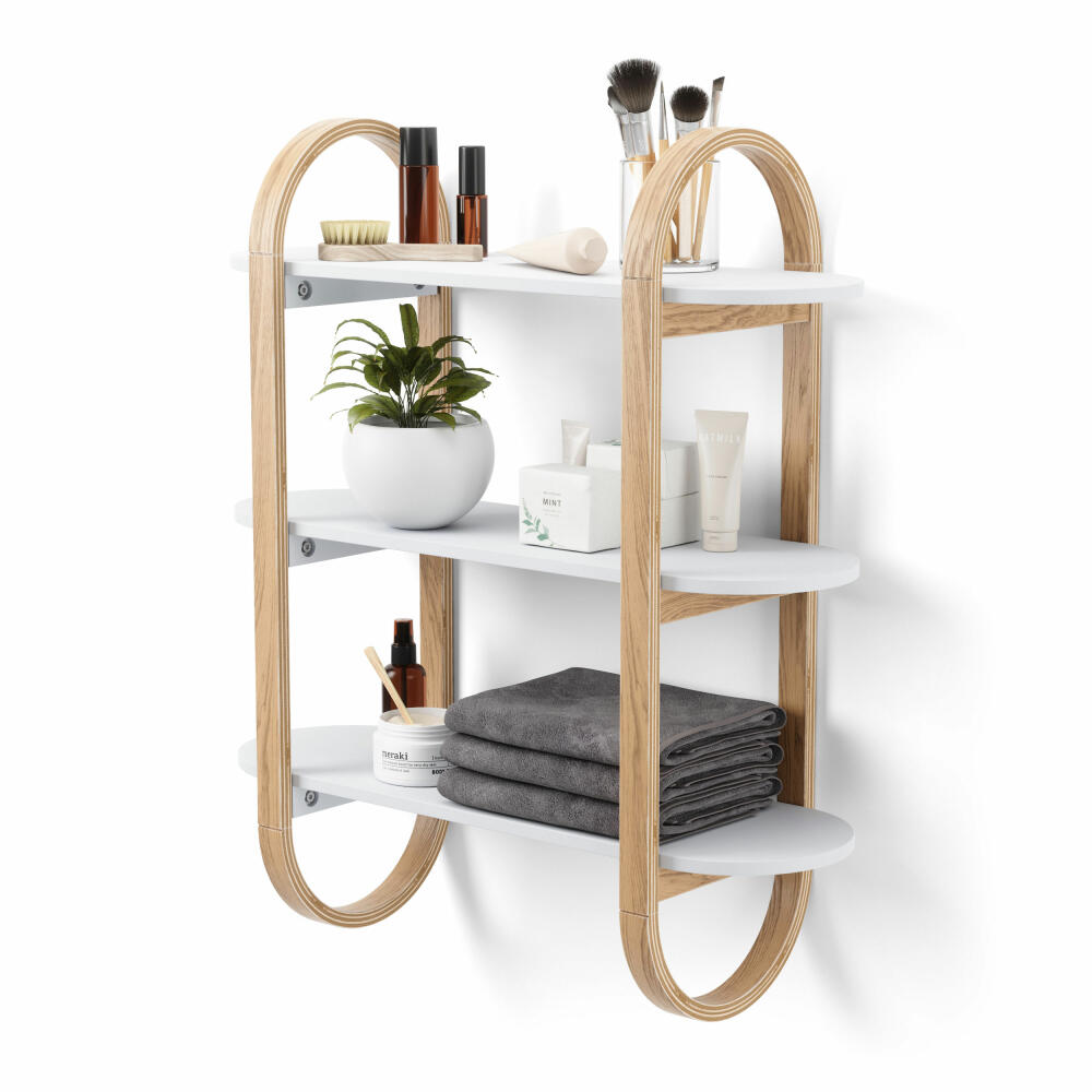 Umbra Bellwood Wall Shelf, Hanging Shelf with 3 Shelves, Bentwood, White / Natural, 1016859-668