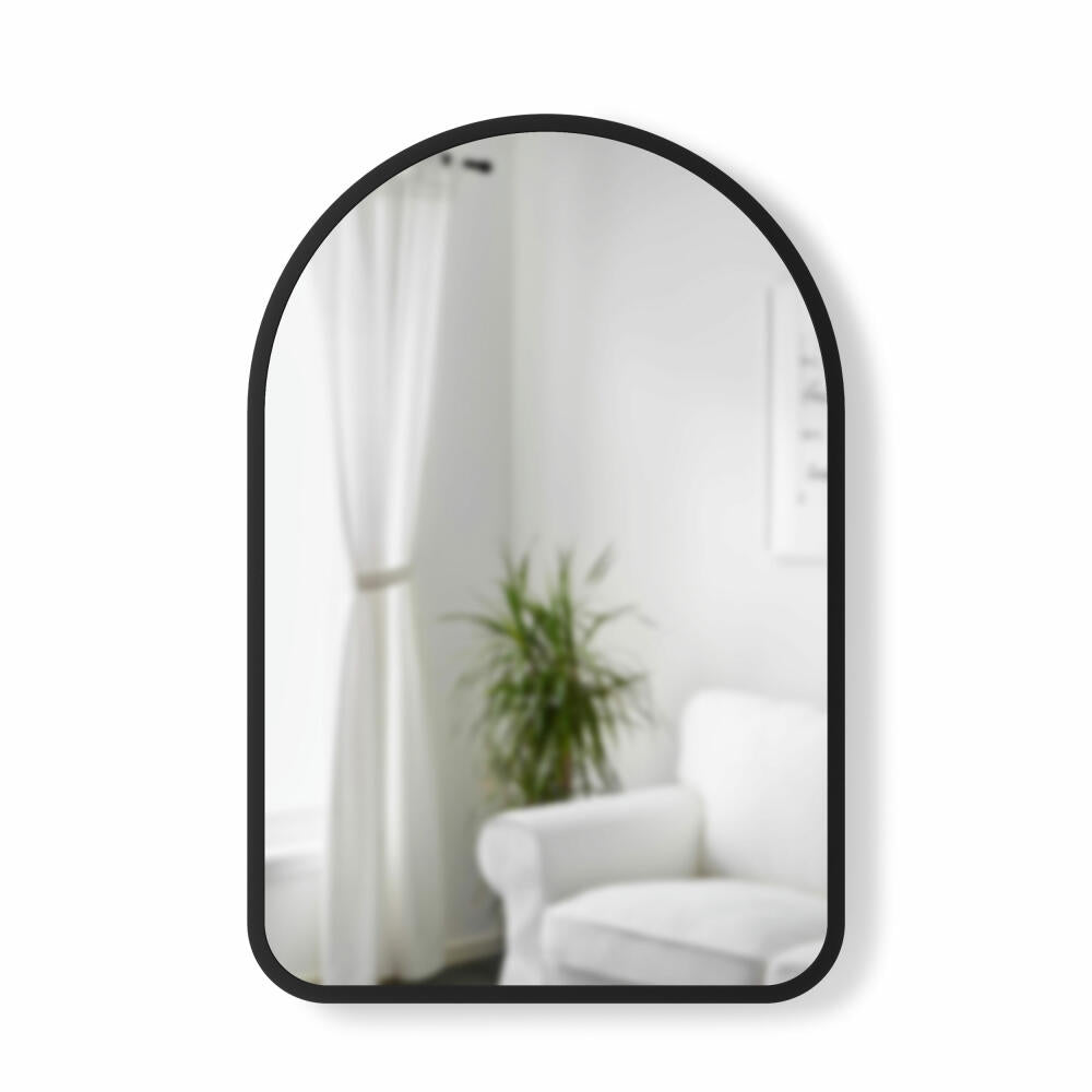 Umbra Hub wall mirror, curved hanging mirror, mirror glass, rubber, MDF, black, 61 x 91 cm, 1017060-040