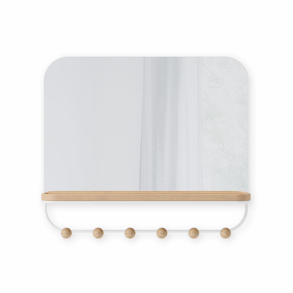 Umbra Estique Wall Mirror with Shelf and 6 Hooks, Mirror, White, 1018031-660