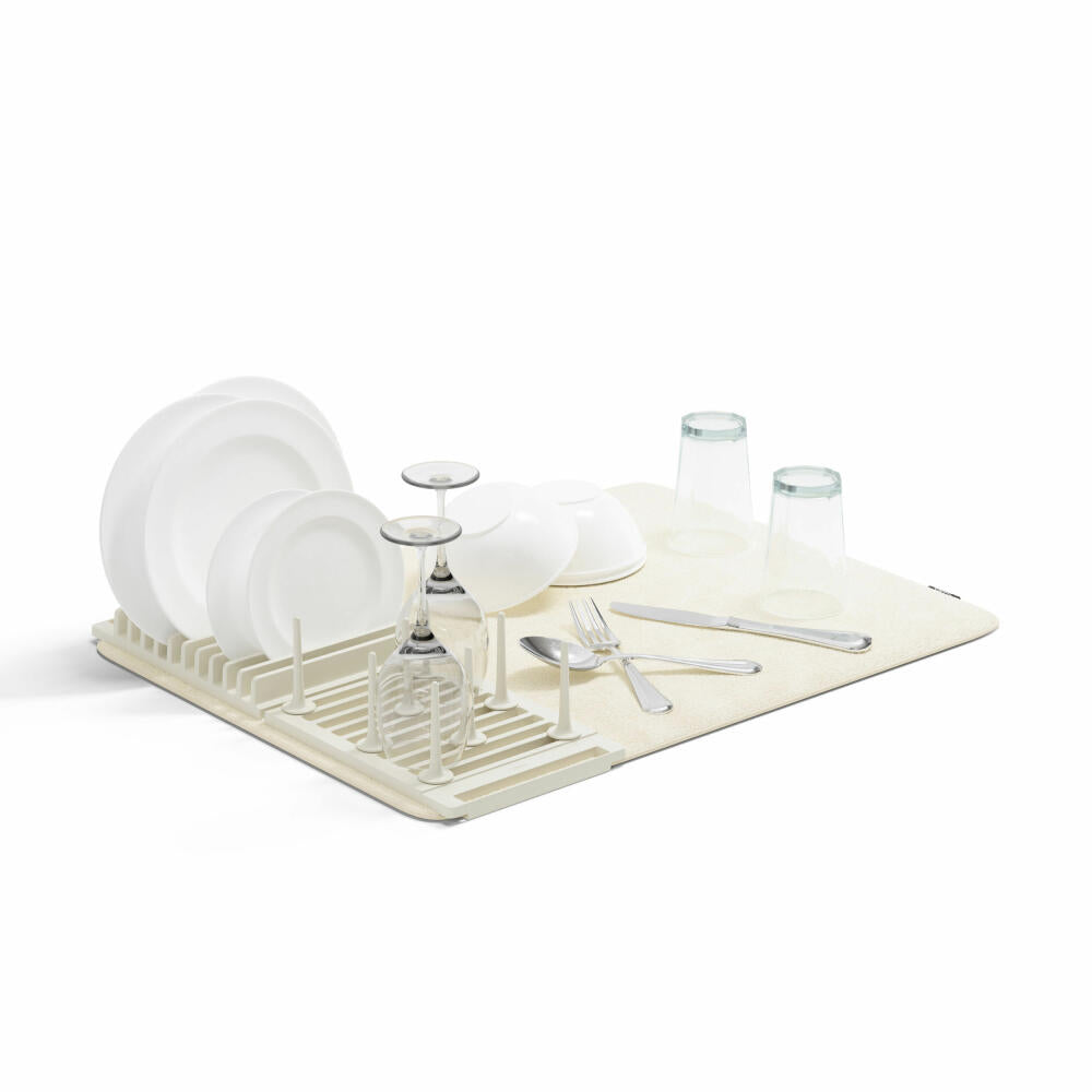 Umbra Udry Peg Dish Drainer with Draining Mat, Dish Rack, Polyester, Plastic, Beige, 1018697-354