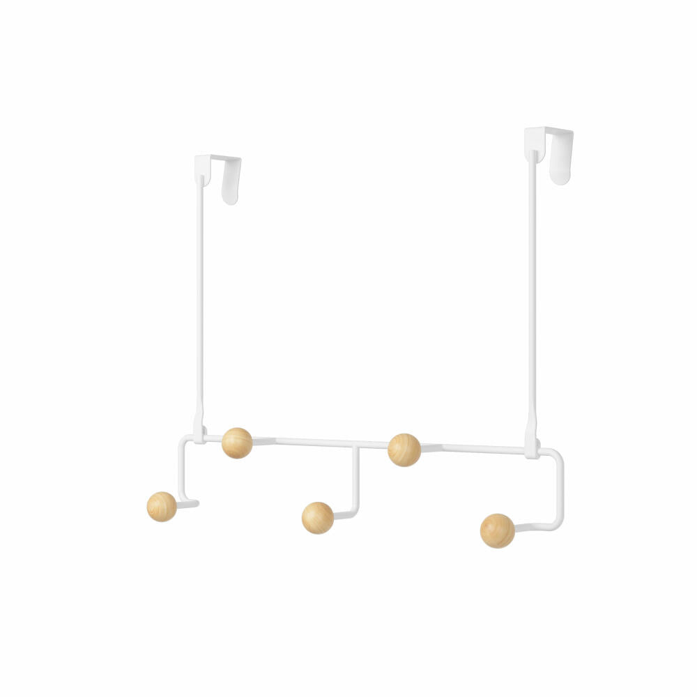 Umbra Estique Door Coat Rack, with 5 Hooks, Hook Rail, Steel, White, 1018825-660