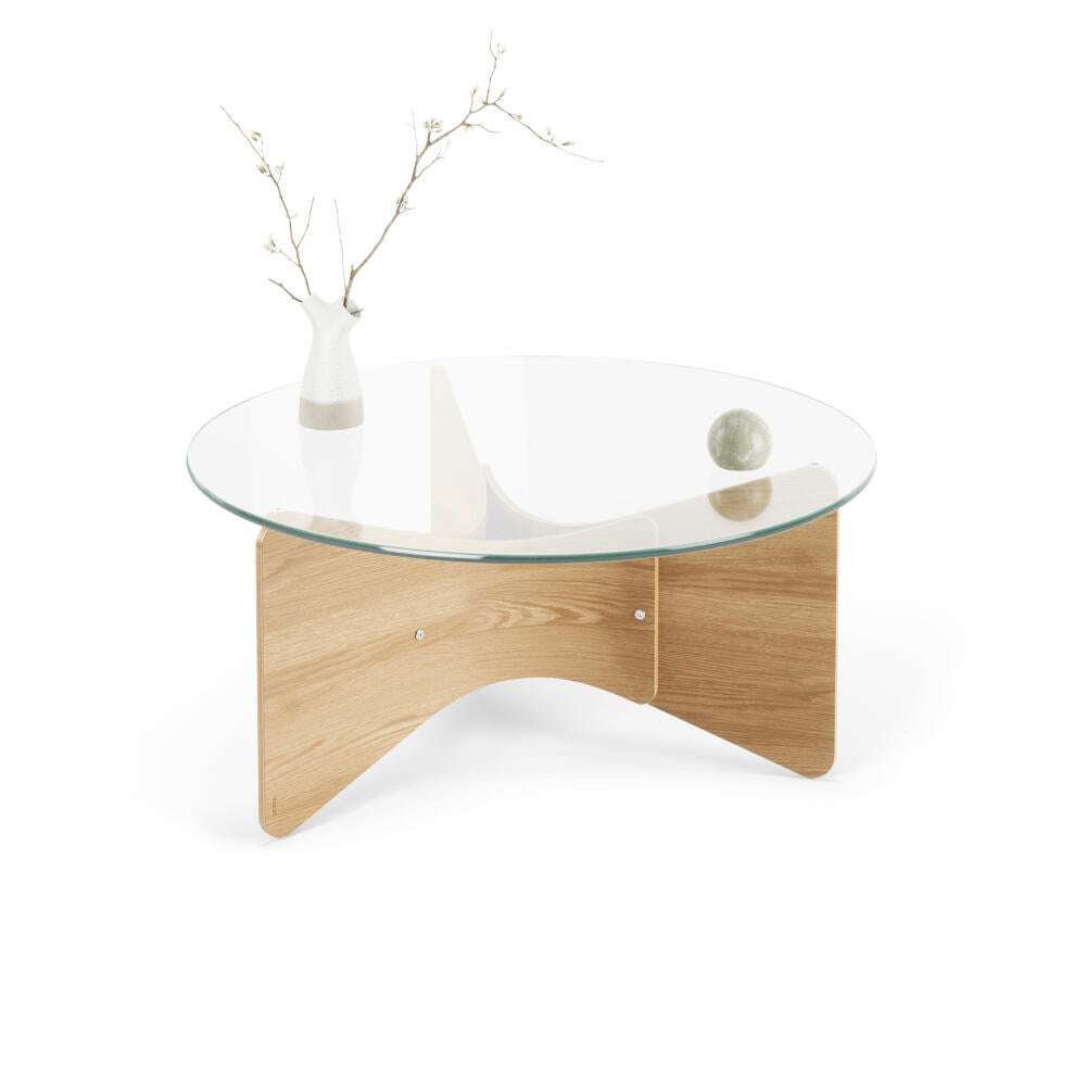 Umbra Coffee Table Madera, Round Living Room Table, Wood, Glass, Natural, 84 x 38 cm, 1018611-390