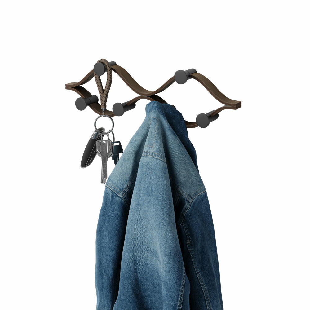 Umbra Wall Coat Rack Assembly with 6 Hooks, Wood, Plastic, Black / Walnut, 1021053-048