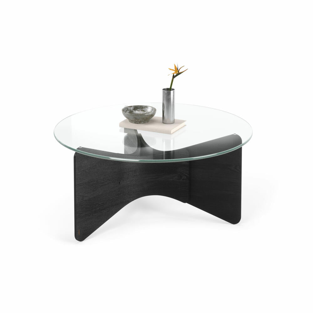 Umbra Coffee Table Madera, Round Living Room Table, Wood, Glass, Black, 84 x 38 cm, 1018611-040