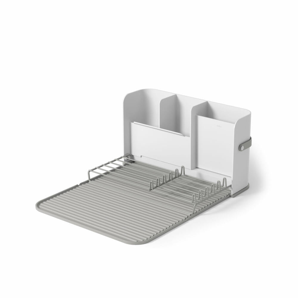 Umbra Sling Dish Drainer, Drying Rack with Draining Mat, Plastic, White / Gray, 1018896-910
