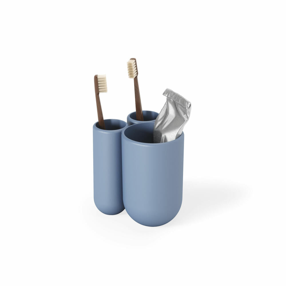 Umbra Toothbrush Cup Touch, Toothbrush Holder with 3 Compartments, Plastic, Slate Blue, 023271-1050