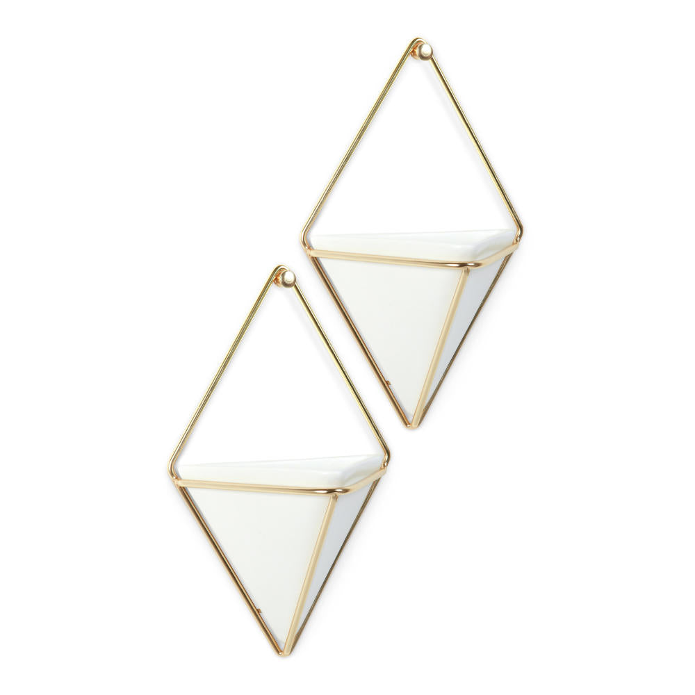 Umbra Wall Display Trigg wall container, set of 2, flower pot, flower box, plant pot, planter, ceramic / wire, white / brass, 470753-524