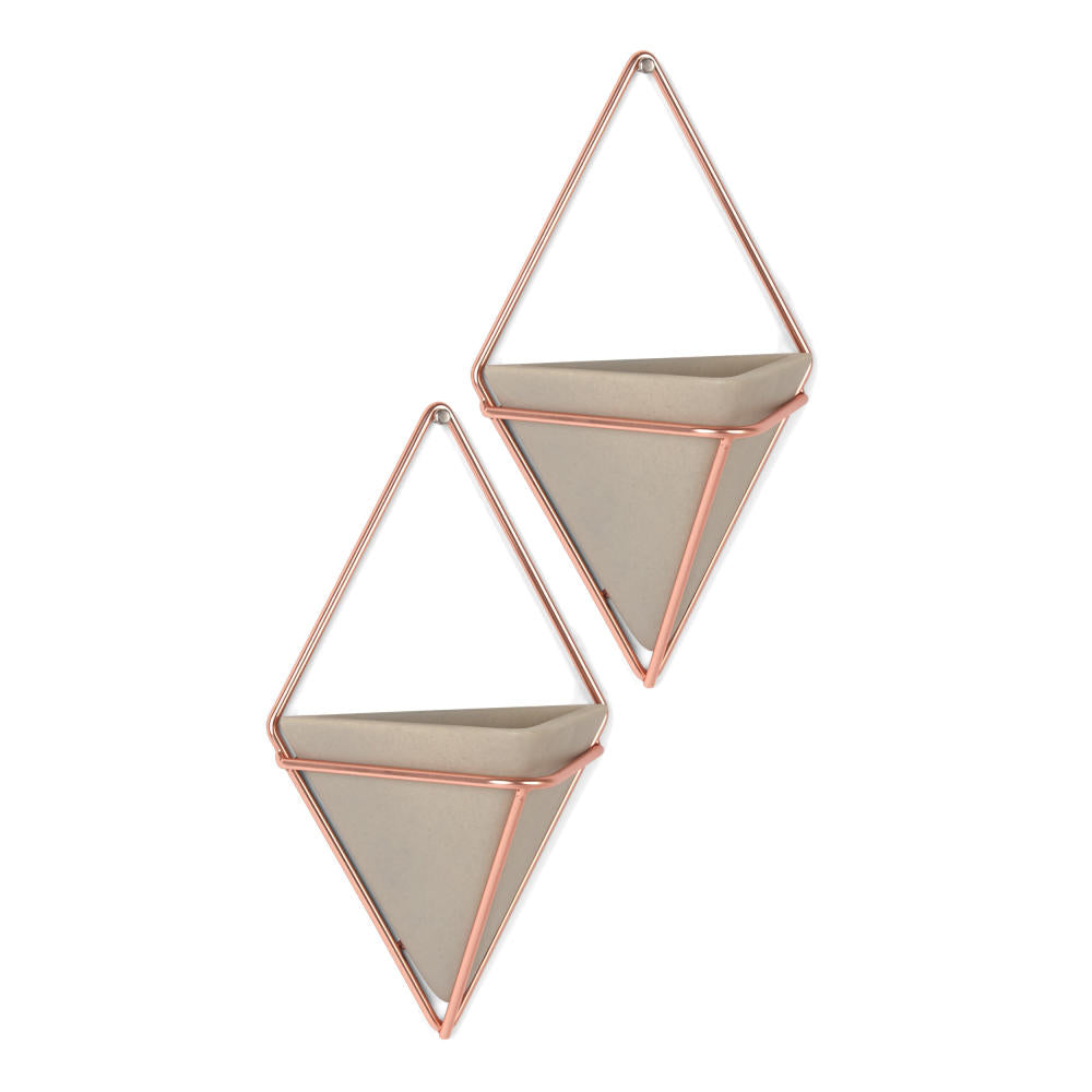 Umbra Wall Display Trigg Wand Vase, 2er Set, Blumentopf, Blumenkasten, Pflanzentopf, Übertopf, Beton / Draht, Grau / Kupfer, 470753-633