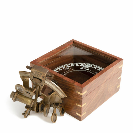 Authentic Models Sextant in Holzbox, Schreibtischdeko, Metall, Akazienholz, KA032