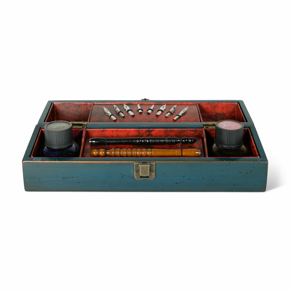 Authentic Models Reise-Schreibset Windsor Travel Blue, in Holzbox, mit Zubehör, Holz, Glas, Materialmix, MG127