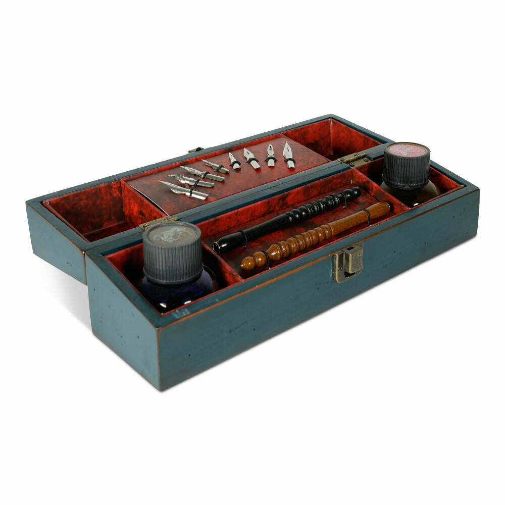 Authentic Models Reise-Schreibset Windsor Travel Blue, in Holzbox, mit Zubehör, Holz, Glas, Materialmix, MG127