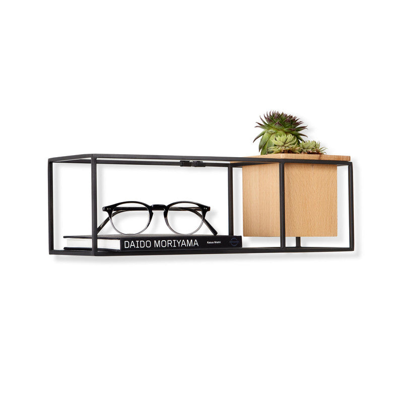 Umbra Wall Display Cubist Shelf Small, Bookcase, Book Holder, Bookend, Book Support, Book Holder, with Planter, Metal / Wood, Beech / Black, 470755427