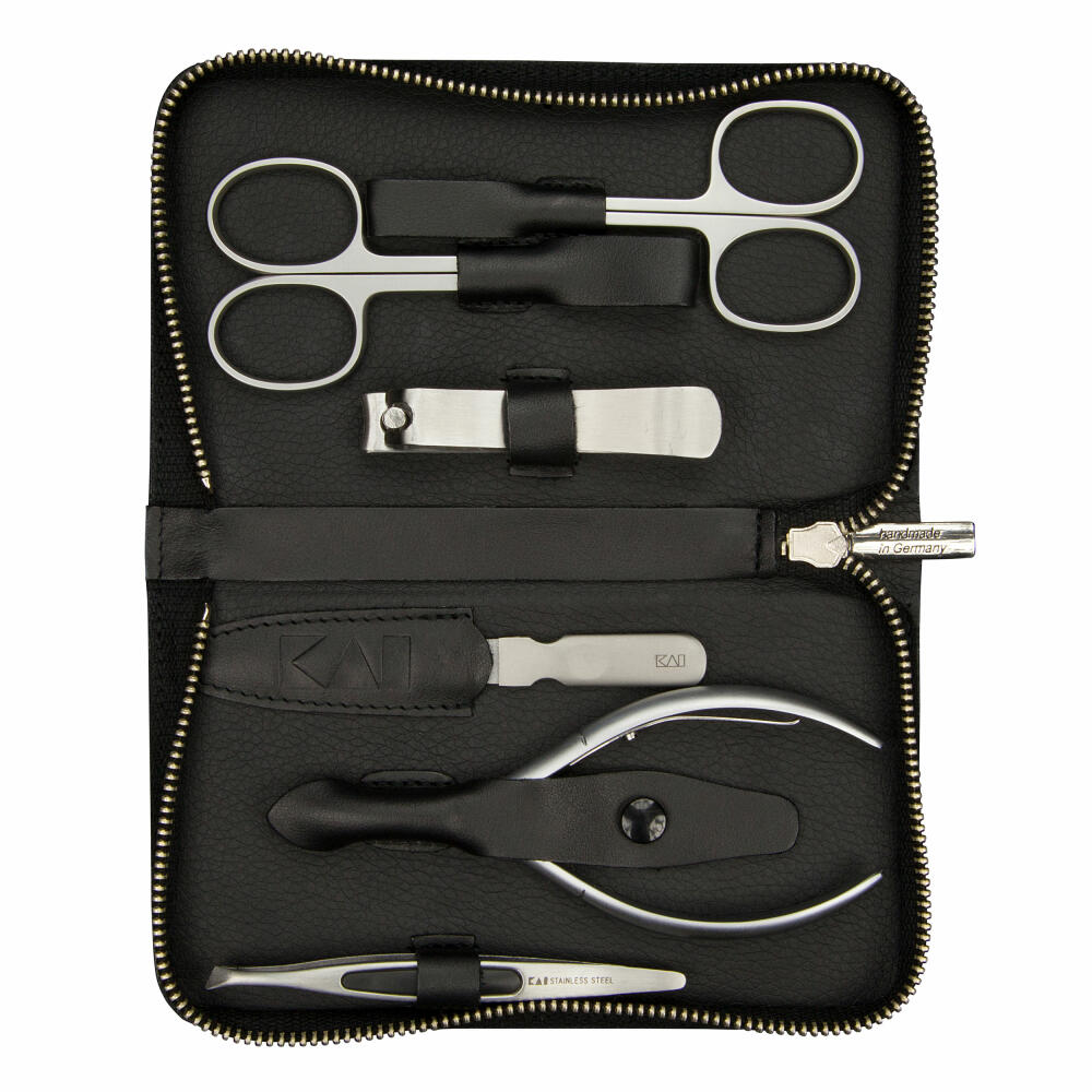 Kai Nagelpflege Set BCI 03 6-tlg. im Lederetui, Beauty Care Instruments, Edelstahl, Nappaleder, Silberfarben, Schwarz, BCI-Set 03