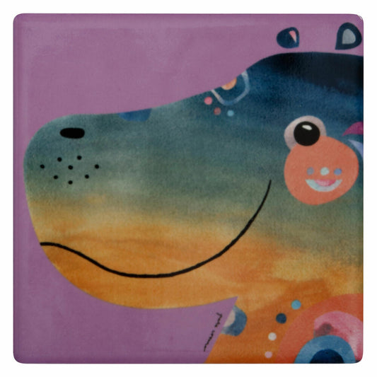 Maxwell &amp; Williams Pete Cromer Coaster Hippo, Coaster, Ceramic, Cork, Colorful, 9.5 x 9.5 cm, DU0233