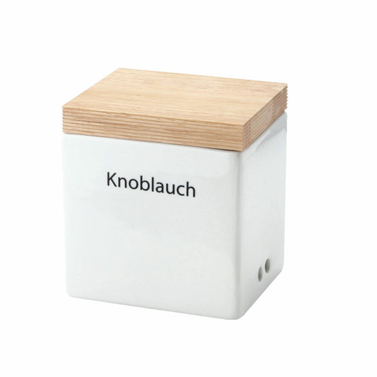 Continenta Vorratsdose mit Holzdeckel, Aufbewahrungsbehälter, Vorratsbox, Keramik, Gummibaumholz, Weiß, 14 x 12 x 15.5 cm, 3921