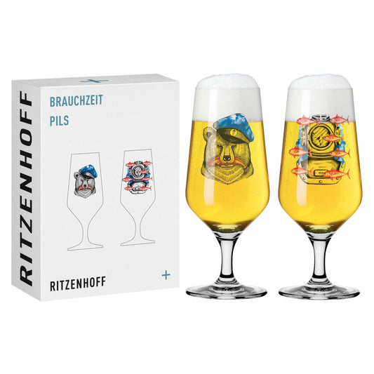 Ritzenhoff Bierglas 2er-Set Brauchzeit 009, 010, Daniela Garreton, Kristallglas, 374 ml, 3471005