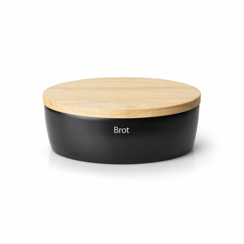 Continenta bread bin oval with wooden lid, L, ceramic, rubberwood, black, 36 x 23 x 13.5 cm, 3732