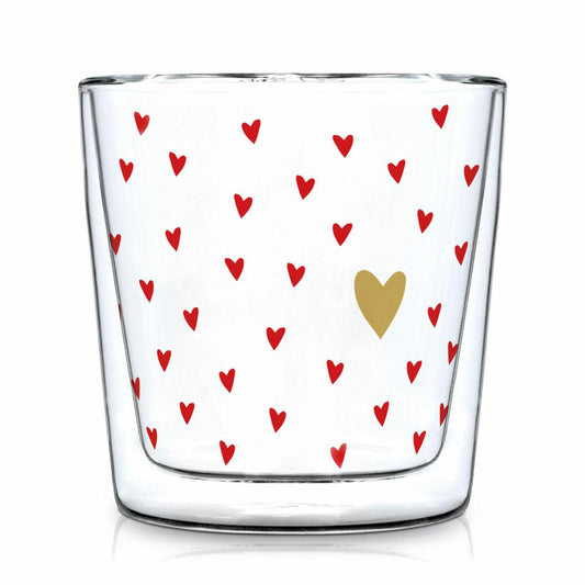 PPD Doublewall Trendglass Little Hearts Real Gold, Teeglas, Tee Glas, Teebecher, Doppelwandig, 300 ml, 603899