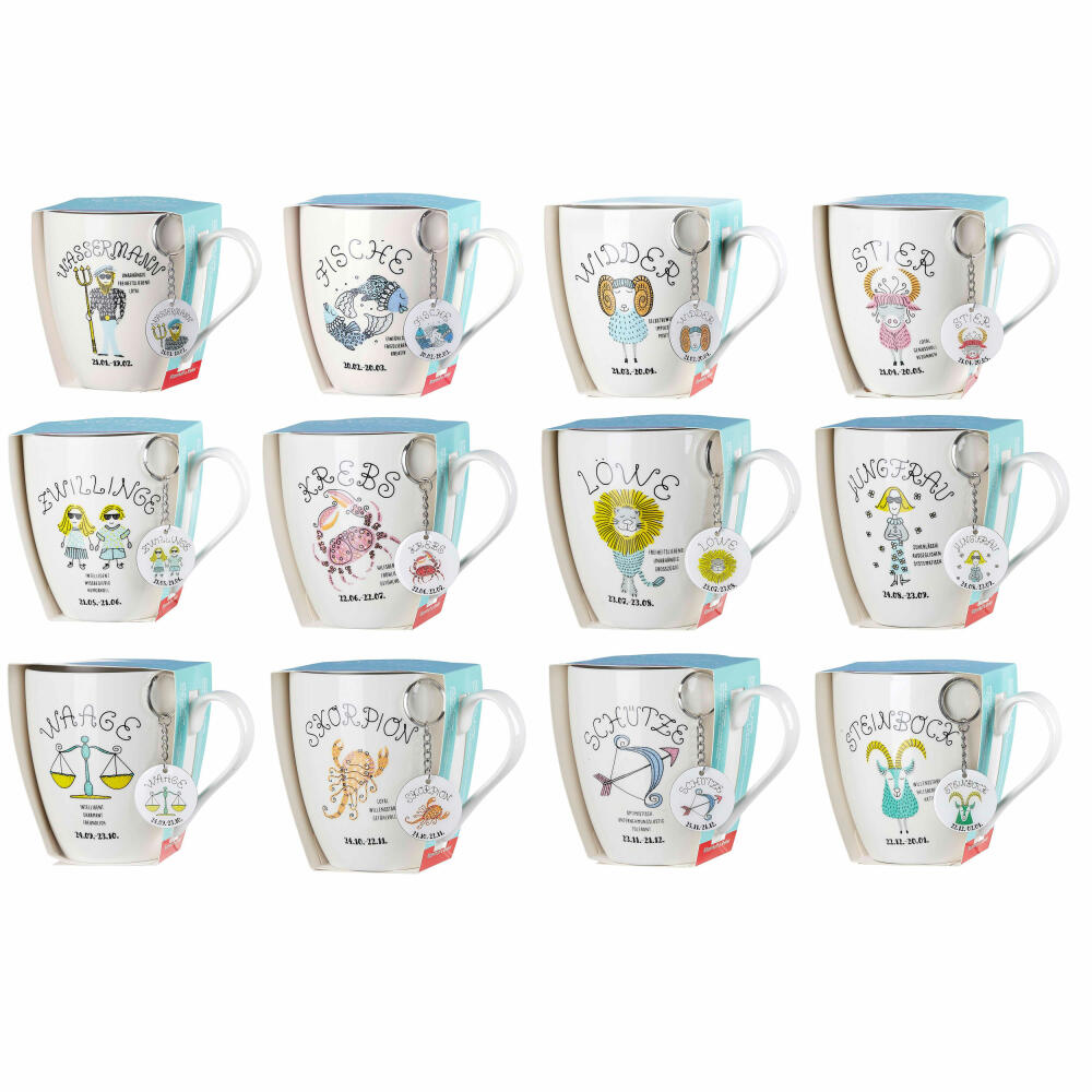 Ritzenhoff & Breker Kaffeebecher Astro Steinbock, Sternzeichen Tasse mit Schlüsselanhänger, Porzellan, Bunt, 650 ml, 400250