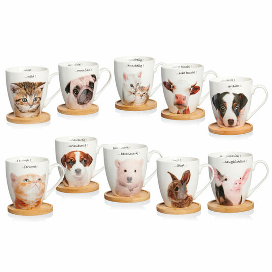 Ritzenhoff & Breker Becher Tierisch Cool Urlaubsreif, mit Untersetzer, Kaffeebecher, Tasse, mit Henkel, Porzellan, Weiß, 600 ml, 409512