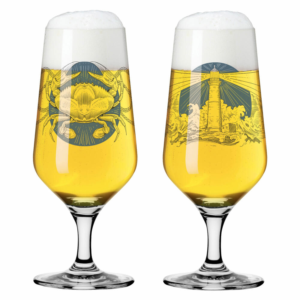 Ritzenhoff beer glass set of 2, custom time 007, 008, Philip Harris, crystal glass, 374 ml, 3471004