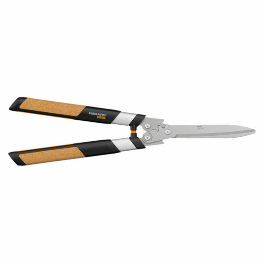 Fiskars Quantum Getriebe-Heckenschere HS102, Hecken Schere, Gartenschere, Gartenzubehör, Stahl, Schwarz / Orange, 63 cm, 1001449