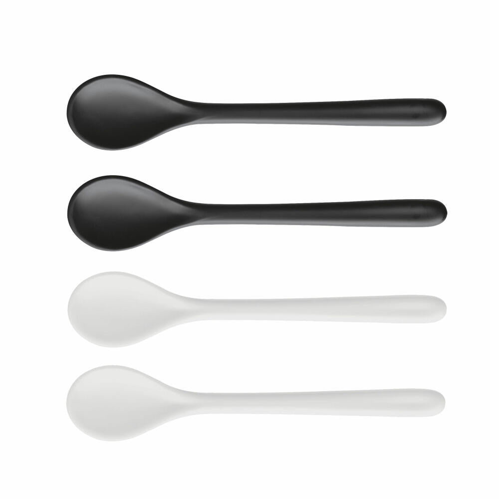 Koziol Spoon Rio Set of 4, Cutlery, Spoons, To Go Spoons, Thermoplastic Plastic, Cosmos Black / Cotton White, 3034496