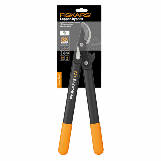 Fiskars PowerGear II Bypass-Getriebeastschere L72, Getriebe Astschere, Gartenschere, Gartenzubehör, Stahl, Schwarz / Orange, 46 cm, 1001555